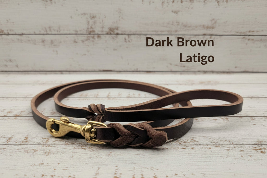 Dark Brown latigo leather leash with gold snap