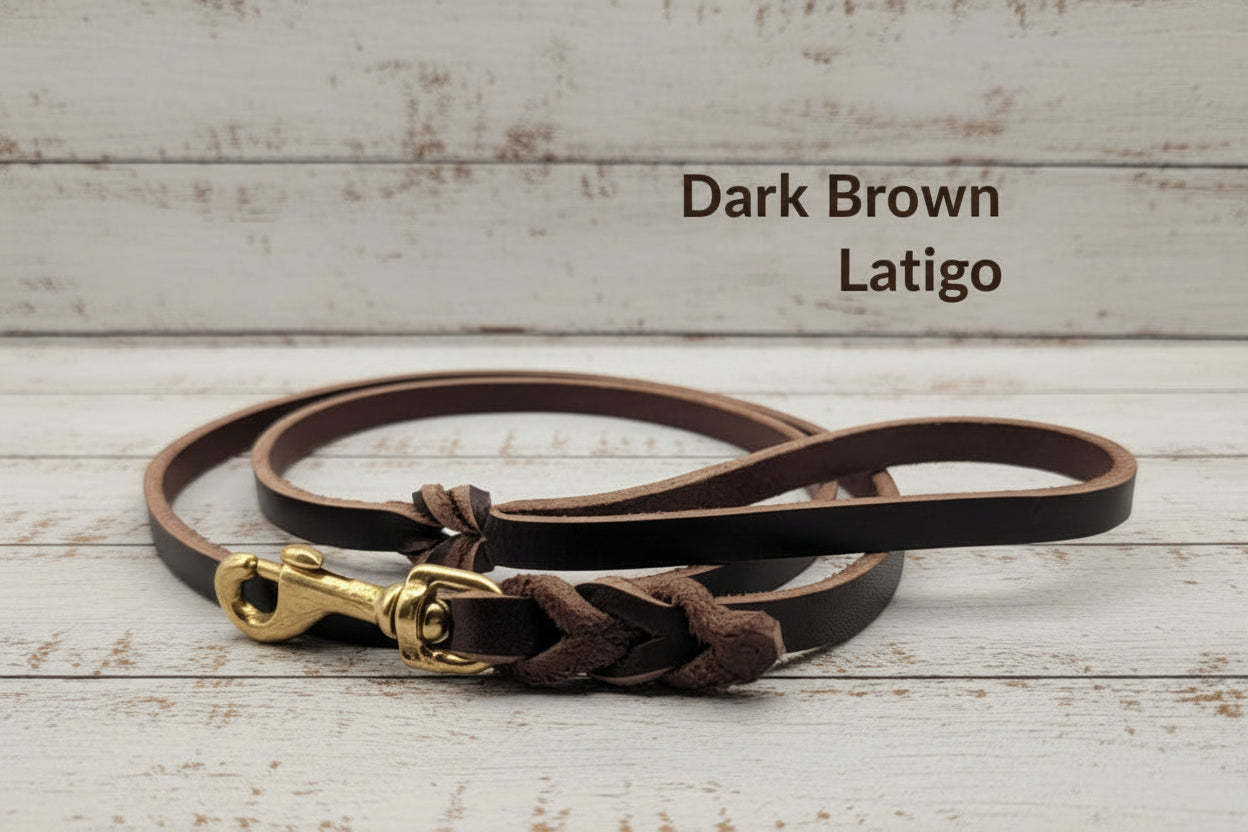 Dark Brown latigo leather leash with gold snap
