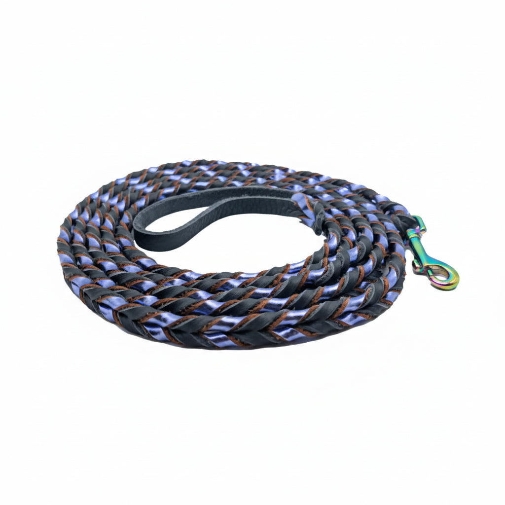 Soft Cobalt with Periwinkle braided leather 10' leash
