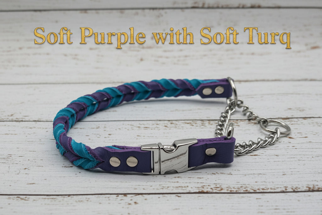 Soft Purple and Turquoise braided leather martingale with quick release