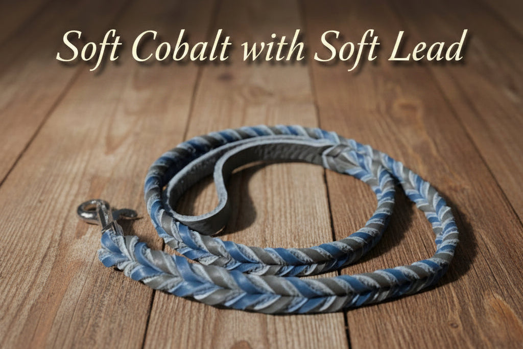 Soft Cobalt and Soft lead braided leather leash