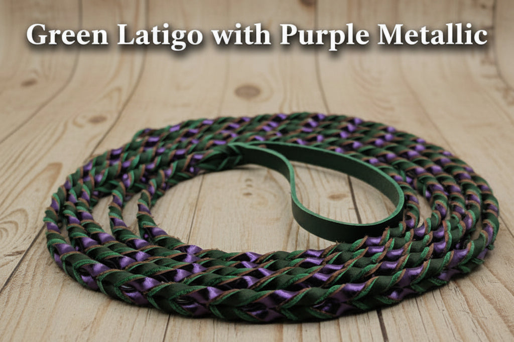 Green Latigo with Purple metallic 10' leash