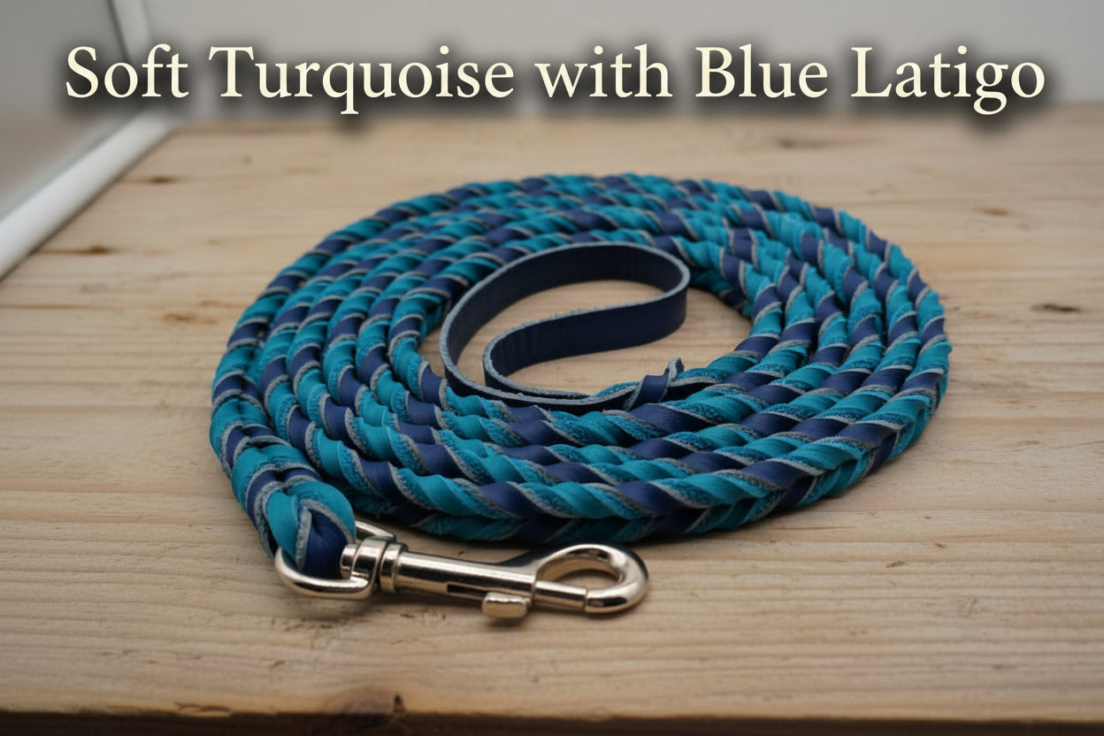 Soft Turquoise with Blue Latigo 10' Leash